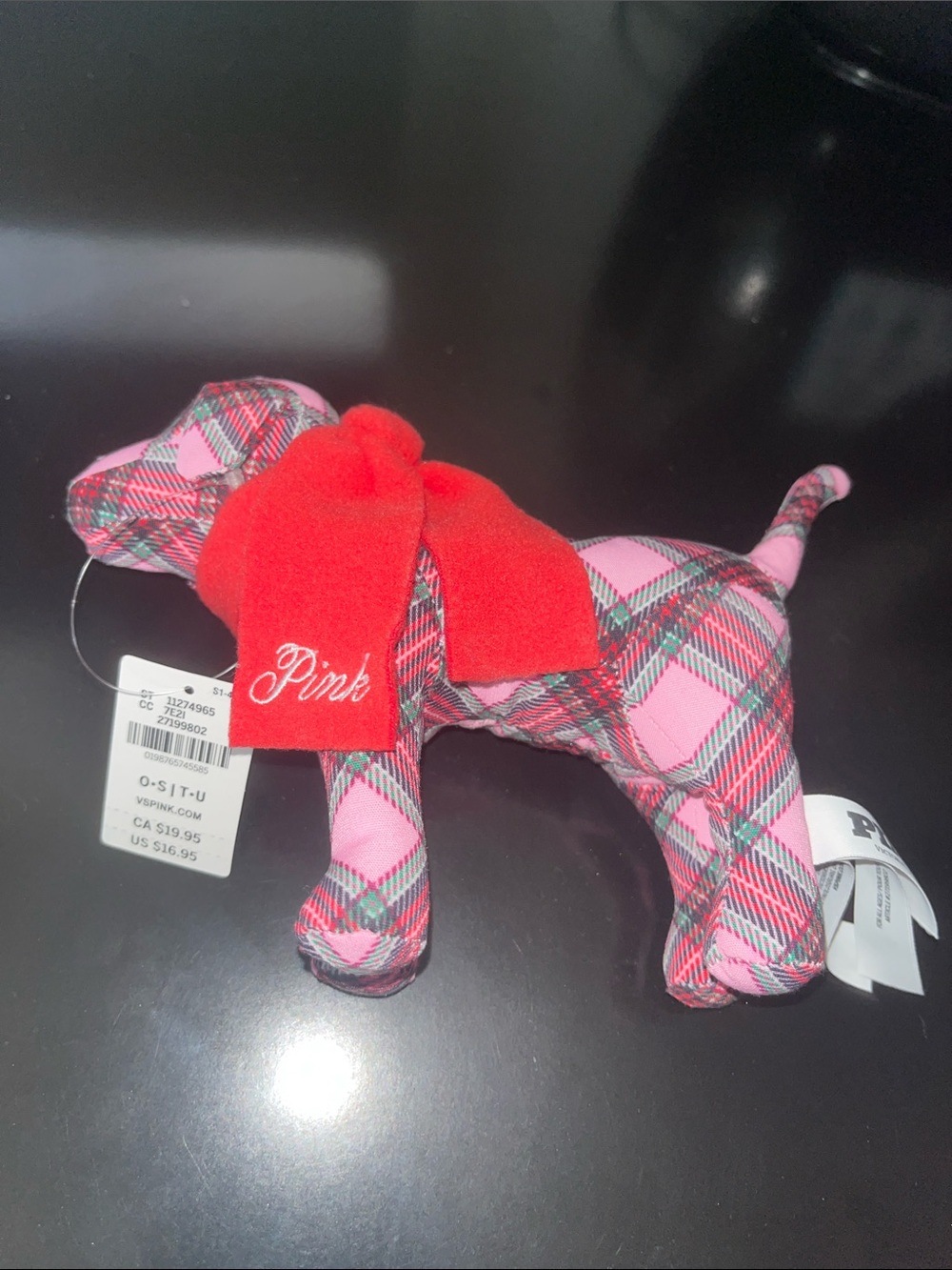 PINK Plaid Dog Plush with Red Scarf